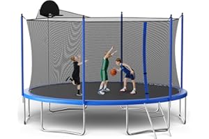 Skepphlay 16ft 14ft 12ft Trampoline Outdoor for Kids and Adults, Large Heavy Duty Round Trampoline with Basketball Hoop, Enclosure Net for Backyard, ASTM Approved