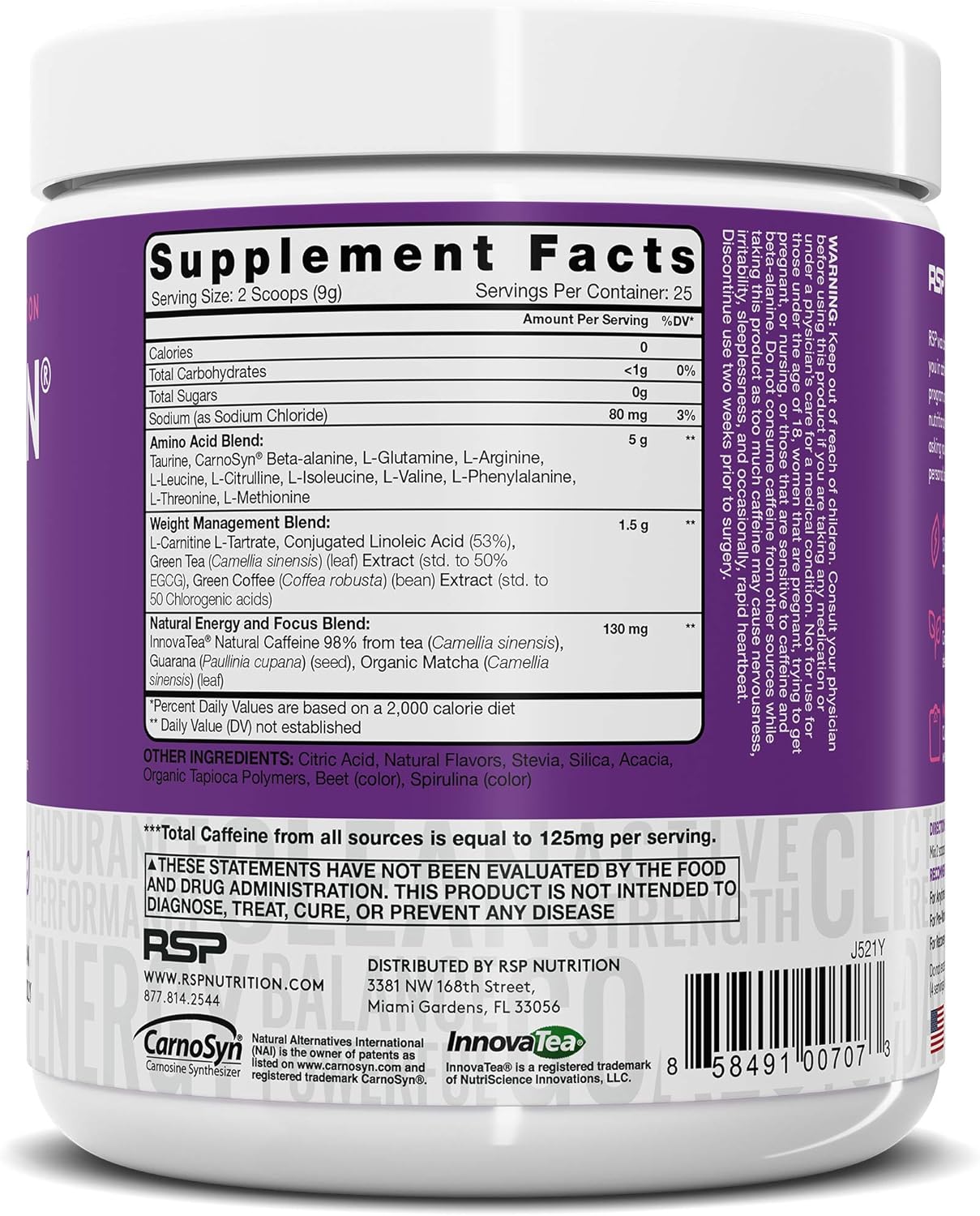 RSP Vegan AminoLean - All Natural Preworkout with Vegan BCAAs, All-In-One Amino Energy, Weight Management, Recovery, and Focus, 25 Serv, Acai: Health & Personal Care