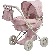 Olivia's Little World Buggy-Style Baby Doll Stroller with Retractable Canopy, Storage Underneath, Detachable Bassinet, Travel Nursery Bag, Comfortable to Push, Pink and Gray