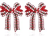 Canboer Christmas Earrings Merry Christmas Tree Bow Light Bulb Candy Cane Gingerbread Man Xmas Ornament Dangle Drop Earrings Holiday Festive Jewelry for Women