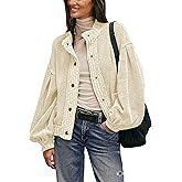Tiko Miko Cardigan Jacket for Women Loose Fit Ribbed Knit Trim Casual Jacket Shacket with Pockets