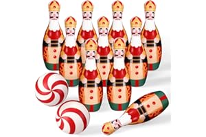 Halloscume 12 Pcs 7.8 in Christmas Bowling Game for Kids Nutcracker Bowling Set Party Supplies 10 Soft Foam Pins 2 Balls for Kids Toddler Family Indoor Outdoor Christmas Winter Holiday Party Supplies