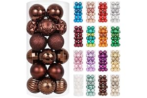 XmasExp 24ct Christmas Ball Ornaments Shatterproof Christmas Ornaments Set Decorations for Xmas Tree Balls(1.57''/40mm, Brown and Champagne)