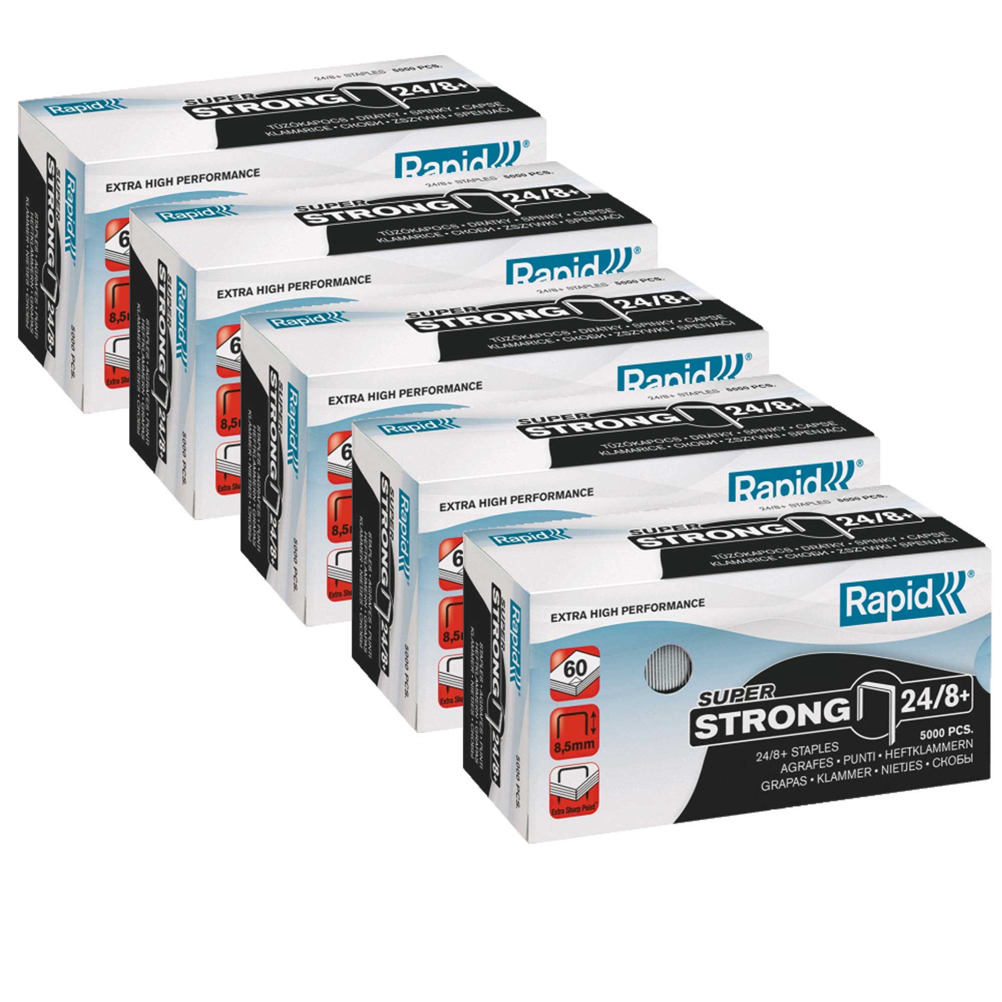 Rapid 24860100, staples 24/8+ mm, super strong, zinc-plated, pack of 5000, 24/8+ Super Strong, 1