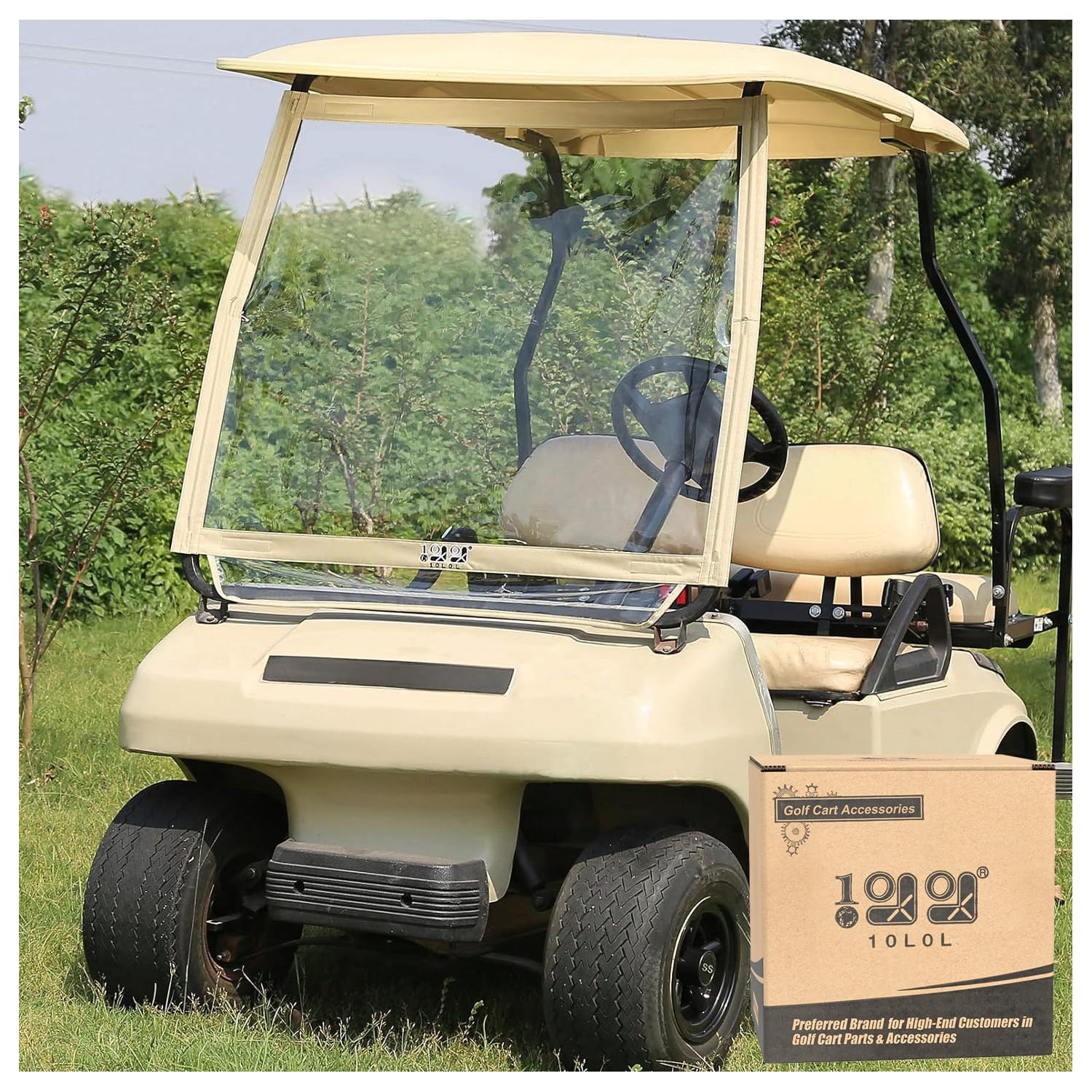 Photo 1 of 10L0L Golf Cart Foldable Windshield for Club Car DS, Portable Clear Film PVC Impact-Resistant Windproof