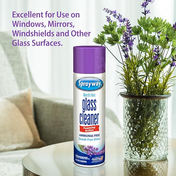 SPRAYWAY GLASS CLEANER LAVENDER SCENT FOAMING AEROSOL SPRAY, 19OZ, PACK OF 6 | AMMONIA-FREE, STREAKLESS, FAST-ACTING | CLEANS & POLISHES GLASS SURFACES | REMOVES FINGERPRINTS, DUST, DIRT, SMOKE FILM