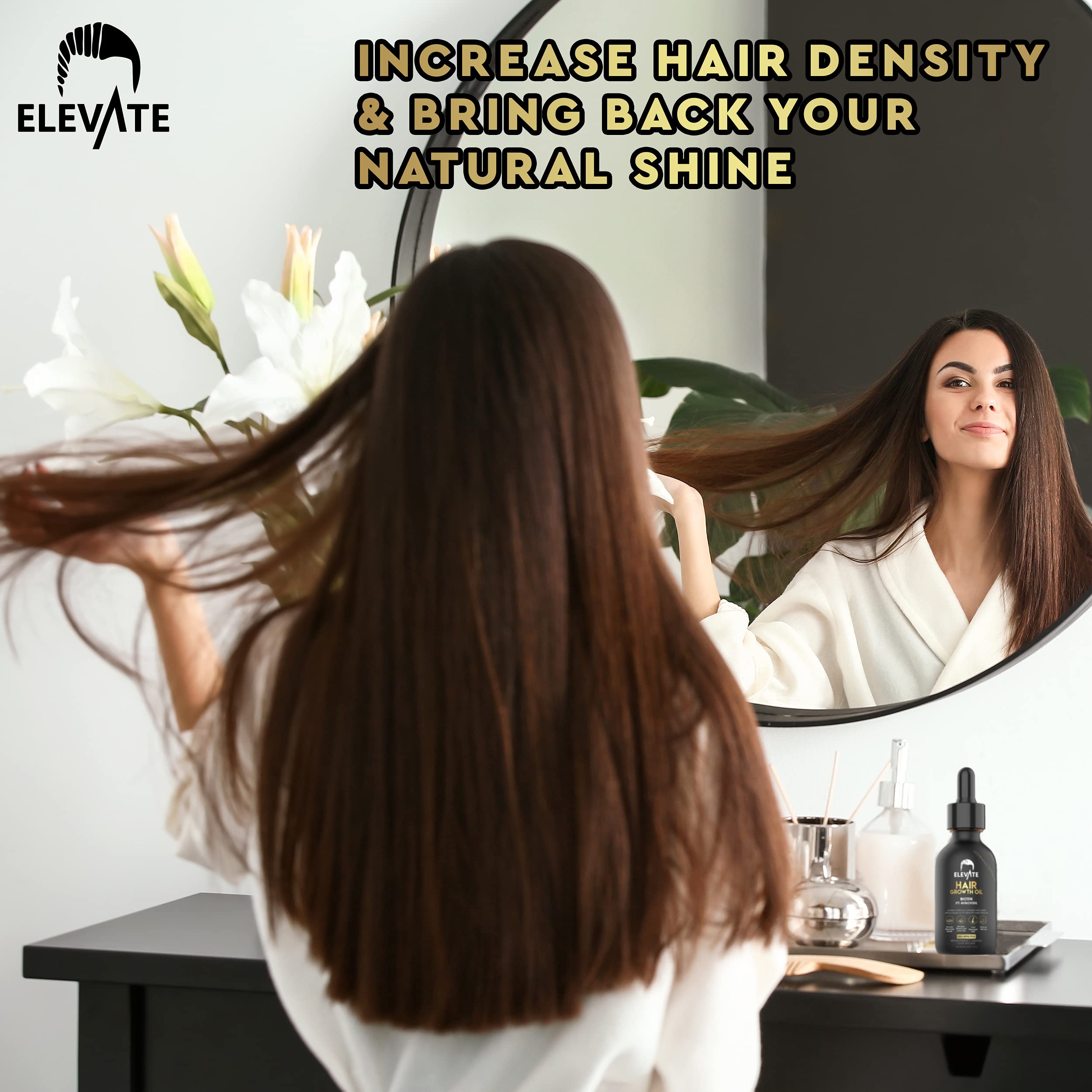 Elevate Hair Regrowth Treatment 5% Minoxidil Serum - Biotin Infused Growth Oil for Men & Women - Stop Thinning & Shedding - Restore Follicle Strength & Density for Fuller, Stronger, Healthier Hair 1oz