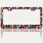 Beautiful Gemstone Pattern License Plate Frame Bling License Plate Holders Funny Stainless Steel Auto Accessory Bracket 2 Hole With Screws Universal Us Car License Plate Frames 6x12 Inch For Women Men
