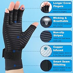 2 Pairs Copper Arthritis Compression Gloves Women