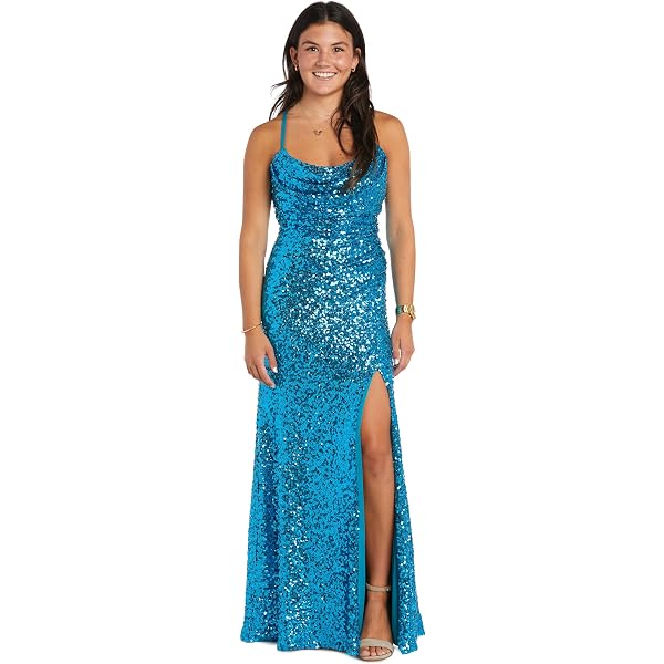 Amazon.com: MORGAN AND CO. Juniors' Sequin Bow One Shoulder Maxi Dress  W/Open Back & Slit