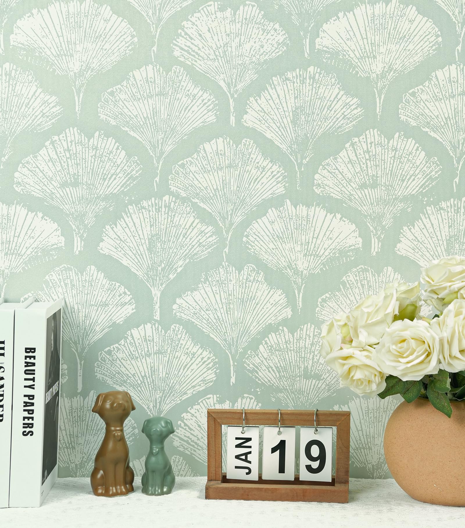 Photo 1 of CiCiwind Peel and Stick Wallpaper Green and White Modern Wall Paper Boho Removable Self Adhesive Wallpaper for Bedroom Bathroom Boho Contact Paper for Cabinets Drawers Vinyl Rolls 17.3" × 78.7"