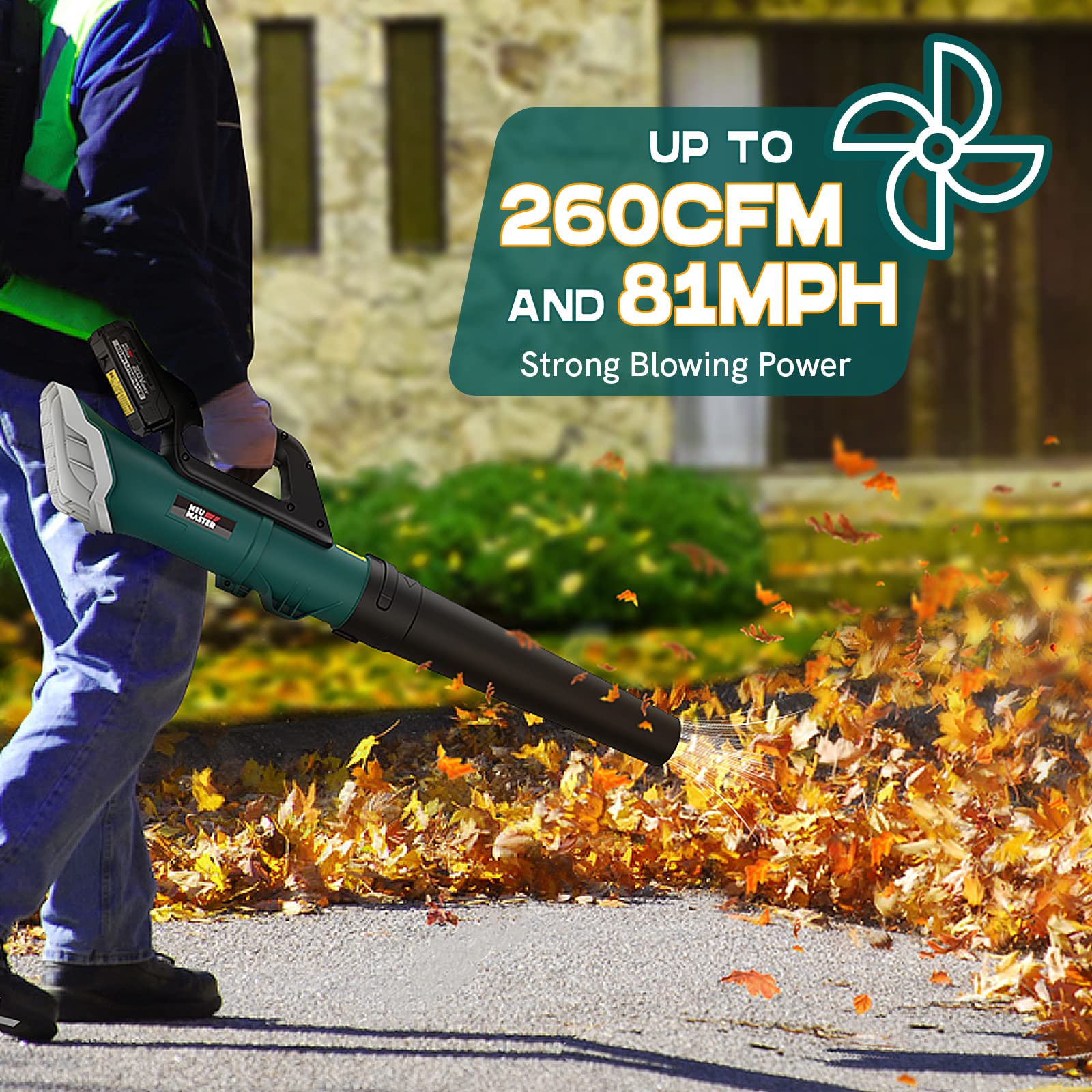 NEU MASTER Leaf Blower, 20V Battery Operated Leaf Blower Cordless Electric Blower with 2 x Battery and Fast Charger, Variable Speed Blower for Lawn Care, Patio, Yard, Jobsite