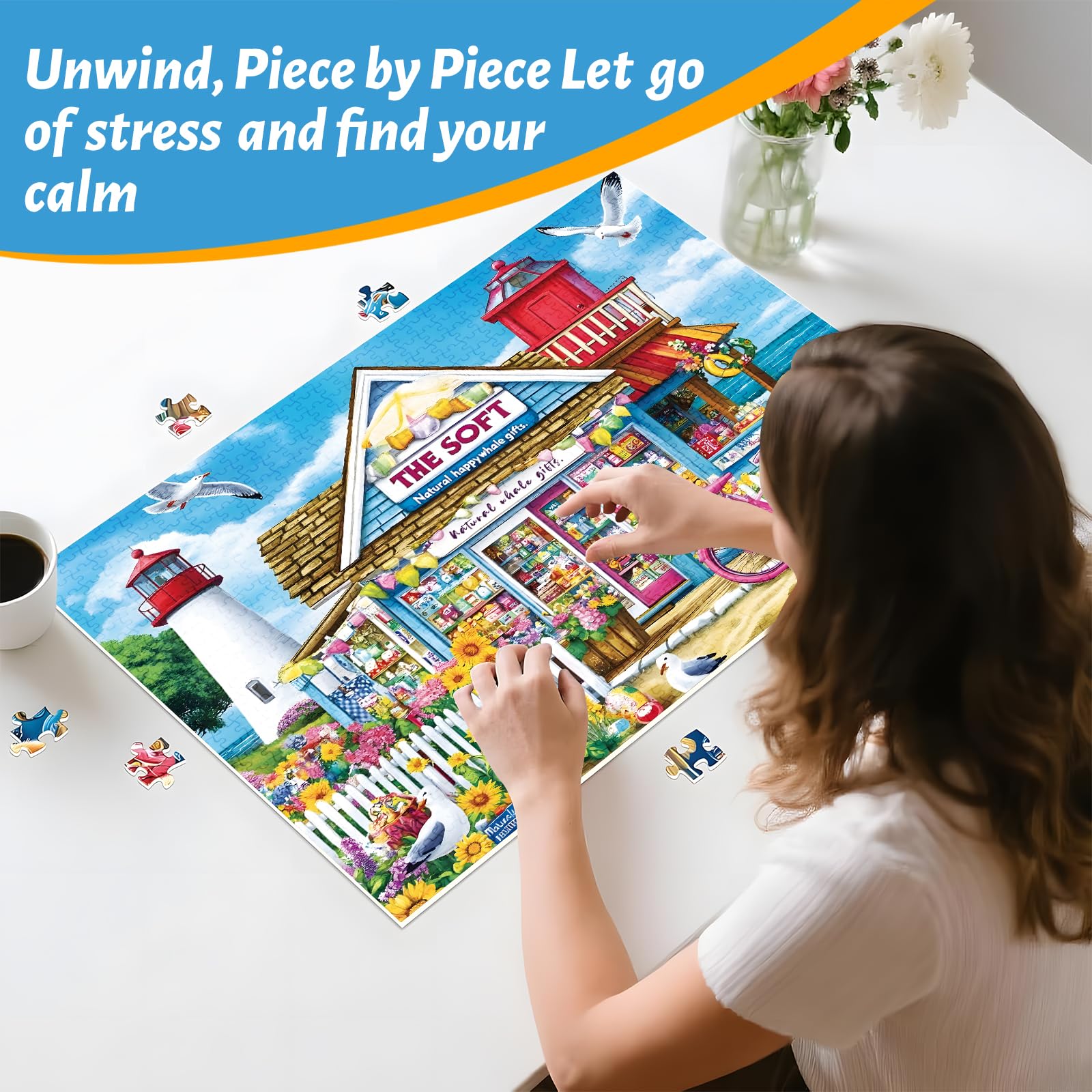 500 Piece Puzzle for Adults – Coastal Flowers and Ocean View Jigsaw Puzzle for Family, Kids, and Adults – Relaxing Nature Puzzle, 20.5 x 15 in