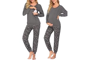 Ekouaer Maternity Pajama Set Nursing Pjs Women Breastfeeding Pregnancy Postpartum Clothes Long Sleeve Top & Pant with Pockets