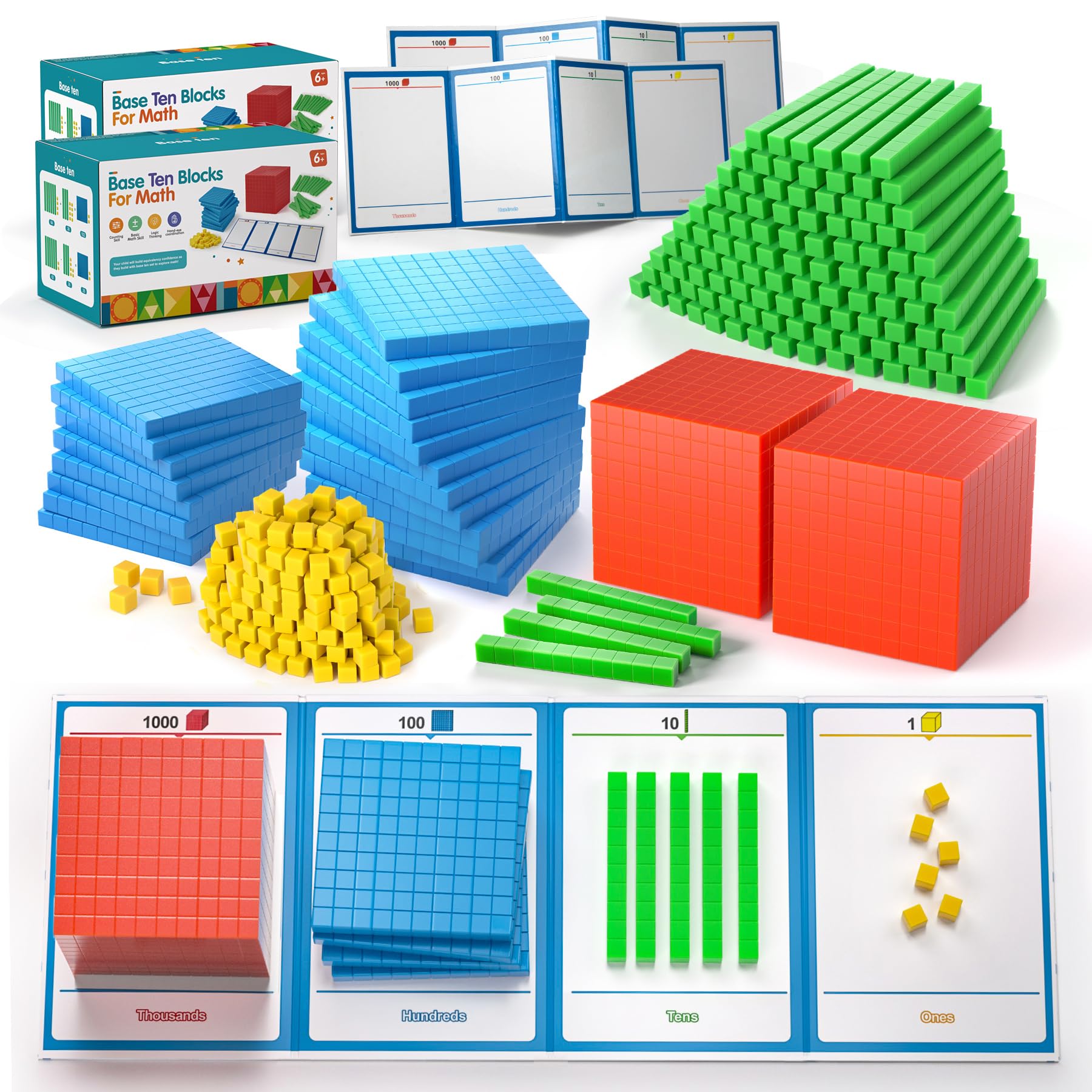 Photo 1 of stochastic box Set of 2 Base Ten Blocks Plastic 306 pcs Place Value Blocks Math Manipulatives Kindergarten Counting Cubes for Kids Math Early Counting Math Toy for 1st Grade
