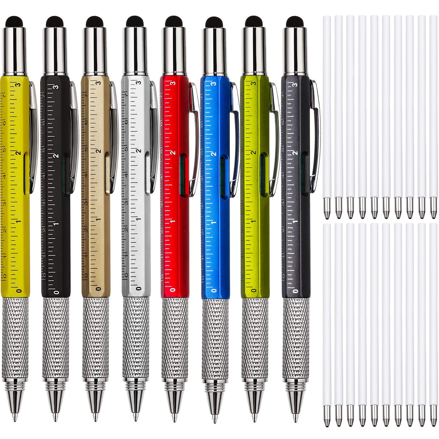 Photo 1 of Zhanmai 8 Pcs Gift Pen for Men 6 in 1 Multitool Pen with Ruler Level Refills Screwdriver Stylus for Dad Boyfriend Husband Birthday Christmas Gift(Gold, Black, Silver, Yellow, Red, Green, Blue, Gray)