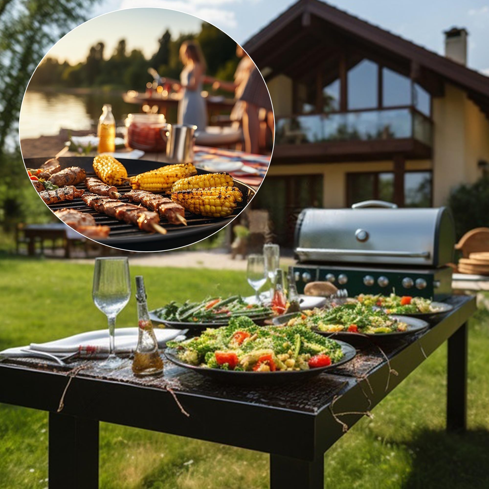 17-Inch 12 Pack Long Flat BBQ Skewers, HONSHEN Brazilian-style Stainless Steel 3/8 Inch Wide Blade with hardwood Handle barbecue skewers for Grilling Meat,Chicken,Shrimp,Vegetables-Set of 12