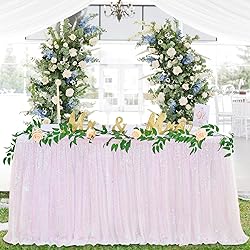 White Iridescent Sequin Table Skirt for Rectangle
