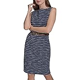 Halston Womens Sleeveless Belted Stretch Tweed Dress