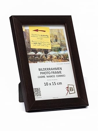 3-B Set 3 STK. - Bilderrahmen Oslo 10x15 cm - dunkel braun - Holzrahmen, Fotorahmen, Portraitrahmen mit Plexiglas