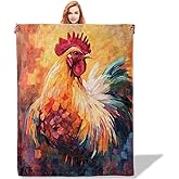Plistiz Vibrant Rooster Throw Blanket 50"x60", Colorful Art Theme for Living Room Couch, Home Decor, Soft Flannel Gifts for Adults and Women
