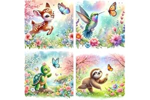 Zythron 4 Pack Paint by Numbers kit Paint by Numbers for Adults Beginner Colorful Animals Paint by Number Kits DIY Acrylic Painting kit Oil Painting (8x8 inch/Frameless)