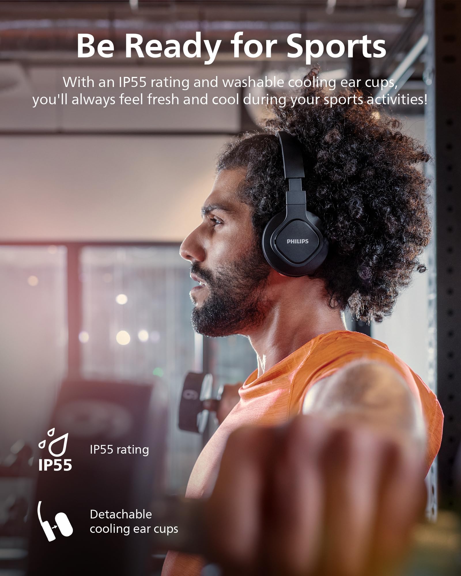 PHILIPS A4216 Wireless Headphones, Over-Ear Bluetooth Headphones with Powerful Bass, Sound, 40 mm Drivers, 35 Hours Battery, Fast Charging,230g Lightweight, Washable/Cooling Ear-Cup, IP55, Black