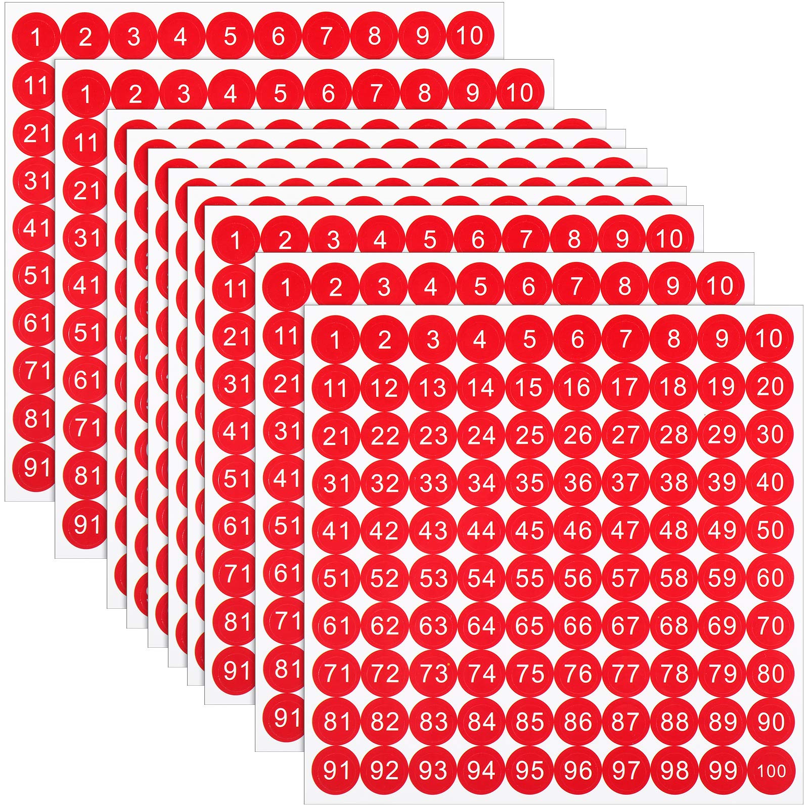 Photo 1 of 25 Sheets 1 to 100 Vinyl Consecutive Number Stickers 0.4 Inch Small Self-Adhesive Number Labels Waterproof Inventory Stickers Decal for Indoor, Outdoor, Storage, Classification, Box and Locker (Red)