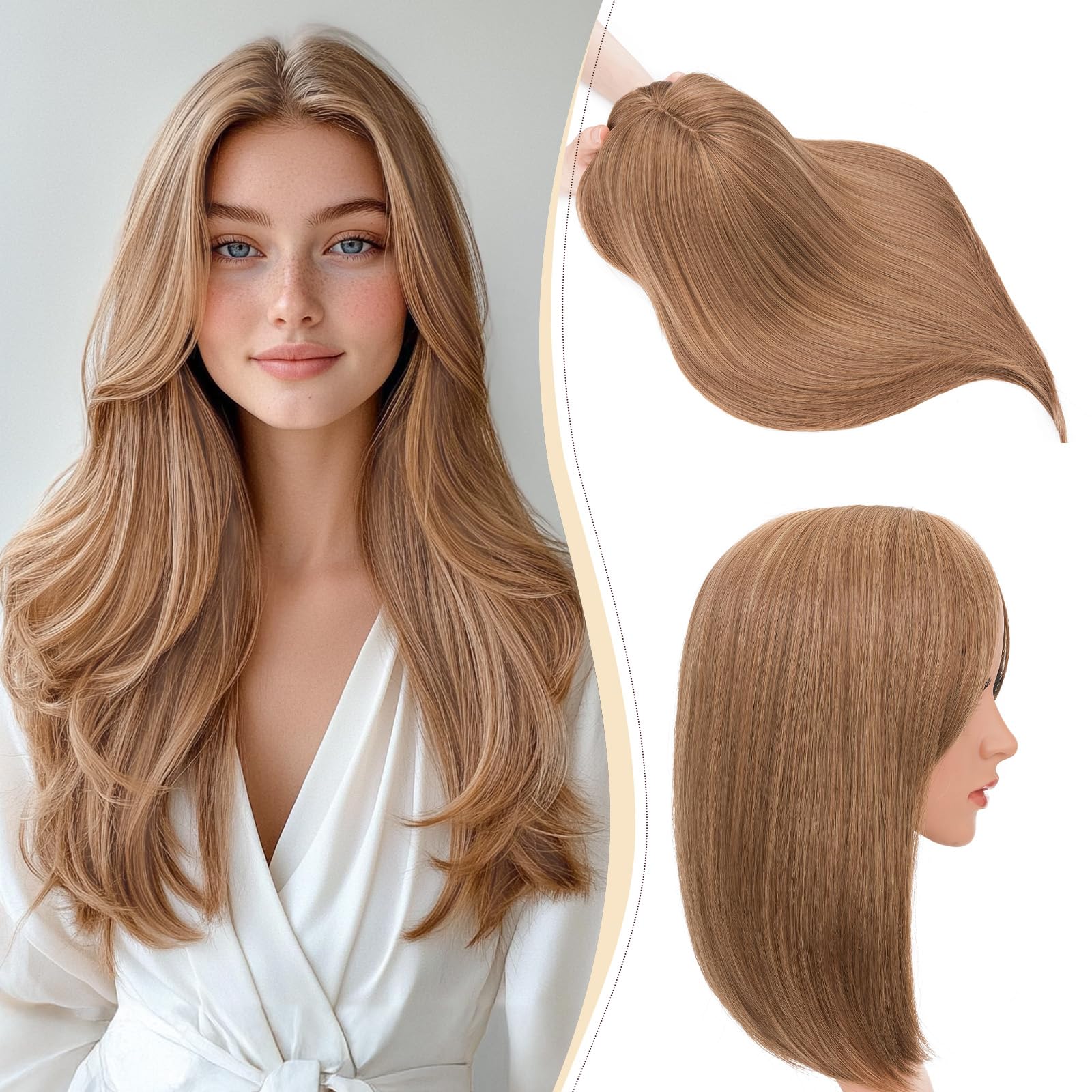 Benehair Hair Toppers for Women 14 Inch Hair Topper for Thinning Hair Clip in Fringe Hair Extensions with 4 Clips Hair Pieces for Women with Grey Hair Hair Loss(Medium Brown, 120g)