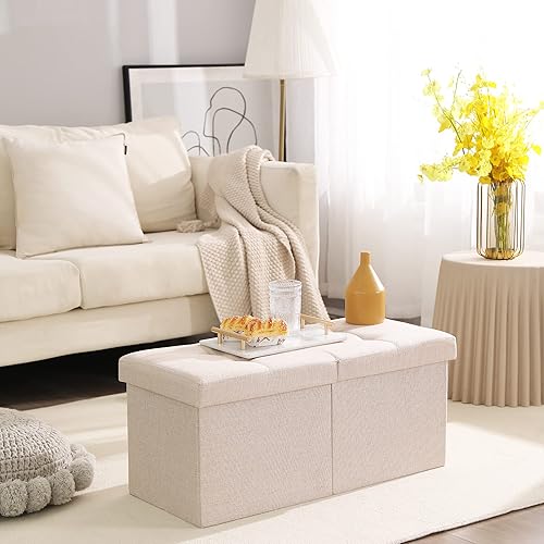 CUYOCA Storage Ottoman Bench Foldable Seat Footrest Shoe Bench End