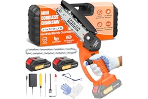 ENERJARY Mini Chainsaw Cordless,6 Inch Portable Electric Handheld Chain Saw with 2 Pack 2000mAh Rechargeable Batteries,Electric Hand Saw for for Wood Cutting Tree Trimming DIY Projects Gardening Camping,Orange