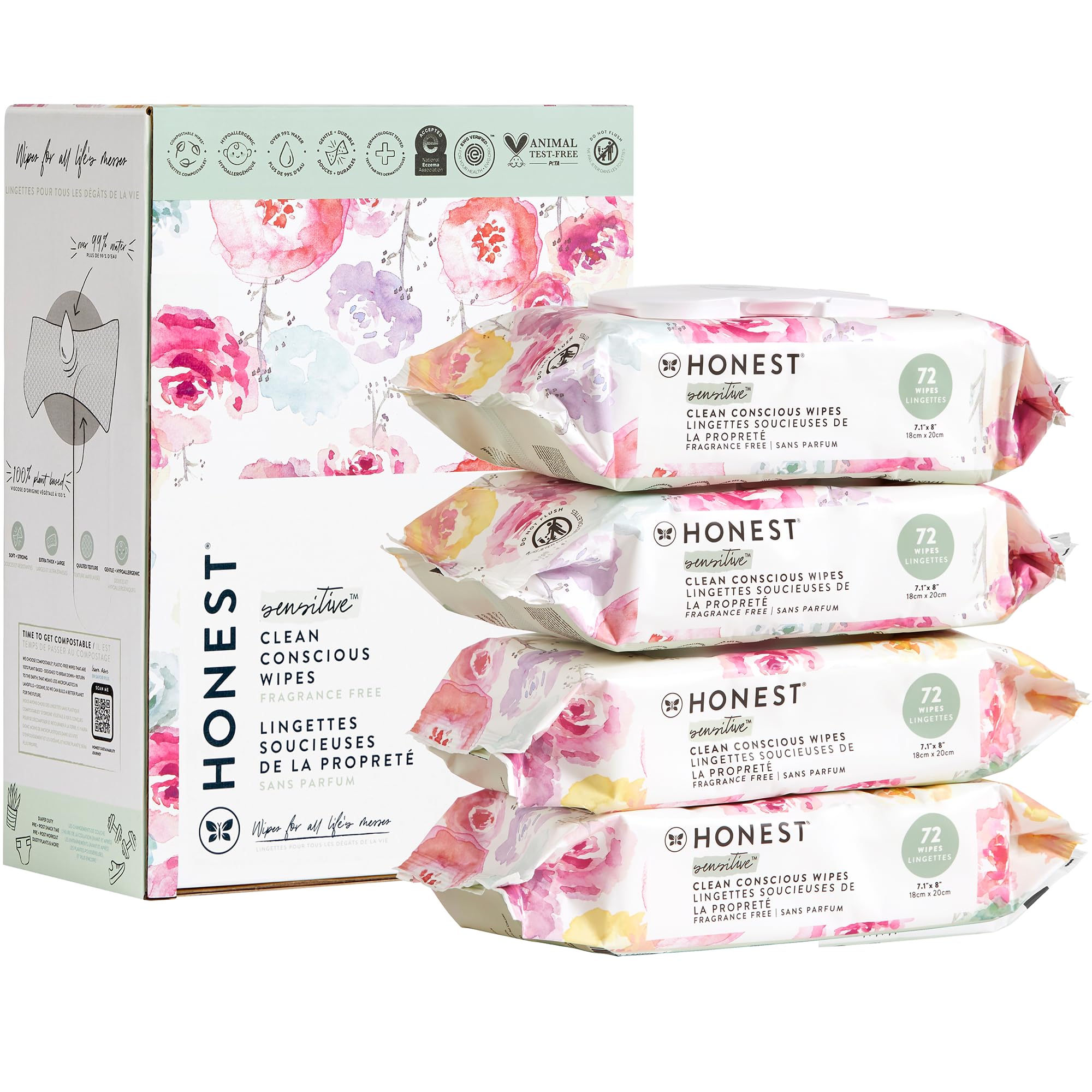 Photo 1 of The Honest Company Clean Conscious Multi-Use Wipes | Hypoallergenic + Unscented for Sensitive Skin | Over 99% Water, Compostable, Plant Based, Baby Wipes | Rose Blossom, 288 Count
