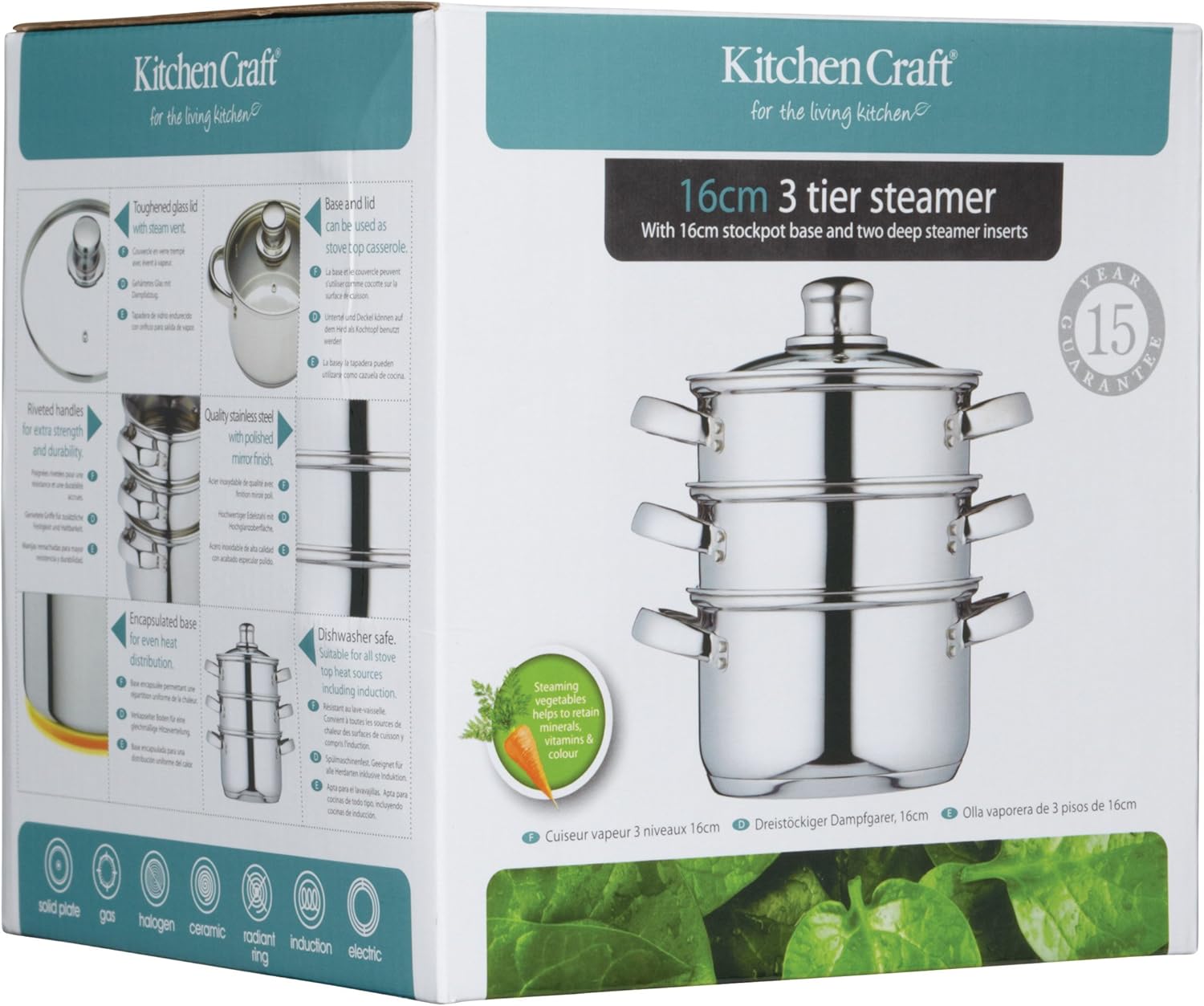 Kitchen Craft Stainless Steel Three Tier 16cm Steamer Steamers tried