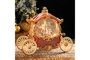 Christmas Carriage Snow Globe with 8 Music,Battery/USB Powered Glittering Snow Globe, Santa & Christmas Tree Scene for Christ