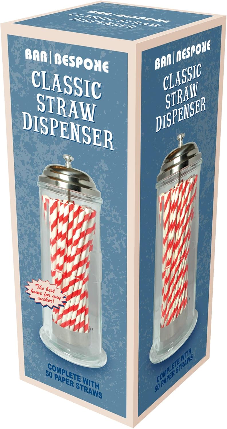 Bar Bespoke Classic - Dispensador de paja con 50 pajitas de papel, también un tarro desinfectante