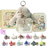 MINGRI Soft Bunny Keychain with Tin,Cute Valentines Easter Gift Plush Keychain for Backpack,Bag Charm Gift Key Chain