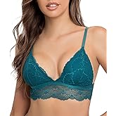 SHEKINI Women's Triangle Cup Floral Lace Bralette Padded Wireless Bra Longline Convertible