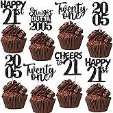 30PCS Black 21st Birthday Cupcake Toppers Glitter Twenty One Happy 21st Straight Outta 2004 Cupcake Picks for Cheers to 21 Years Birthday Anniversary Party Decorations Supplies