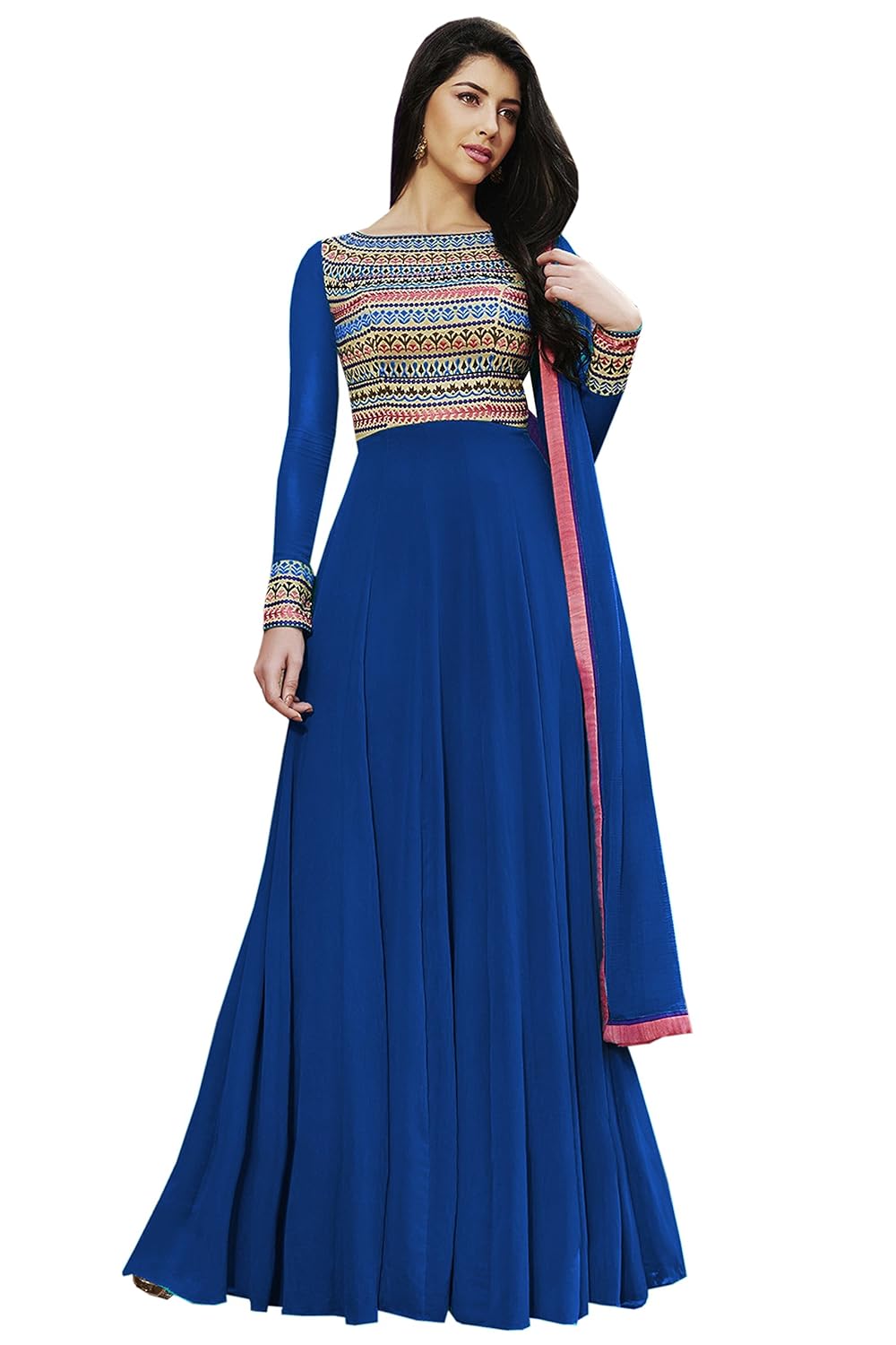 vidhidev creation fabric embroidered work semi stitched long anarkali suit