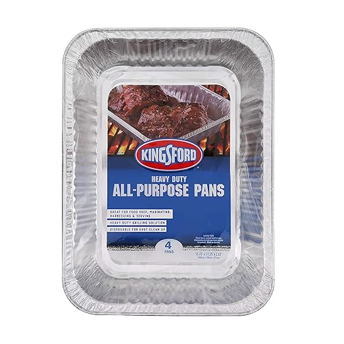 Kingsford Heavy Duty Large Aluminum Pans - Disposable Aluminum Pans for Cooking, Baking, Grilling, Frying & Roasting - Ideal Disposable Chafing Dish, Broiler, & Outdoor Tray 4 Count, (Pack of 1)
