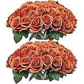 DELOVO 52pcs Terracotta Roses Artificial Flowers Fake Flowers Silk Roses with Stems for DIY Wedding Bouquets Bridal Shower Centerpieces Arrangements Party Decorations