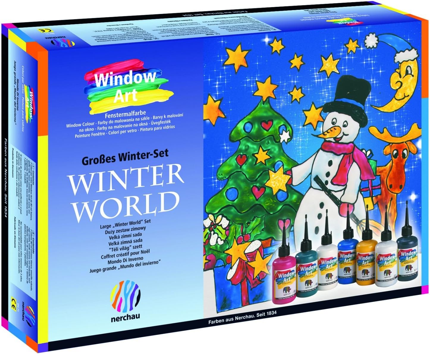 Nerchau 218707 Winter World 7-Piece Window Art Set, Glass Paint, 7 x 80 ml