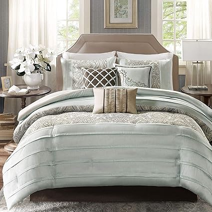 Amazon Com 7 Pc Seafoam Blue Beautiful Comforter Set King