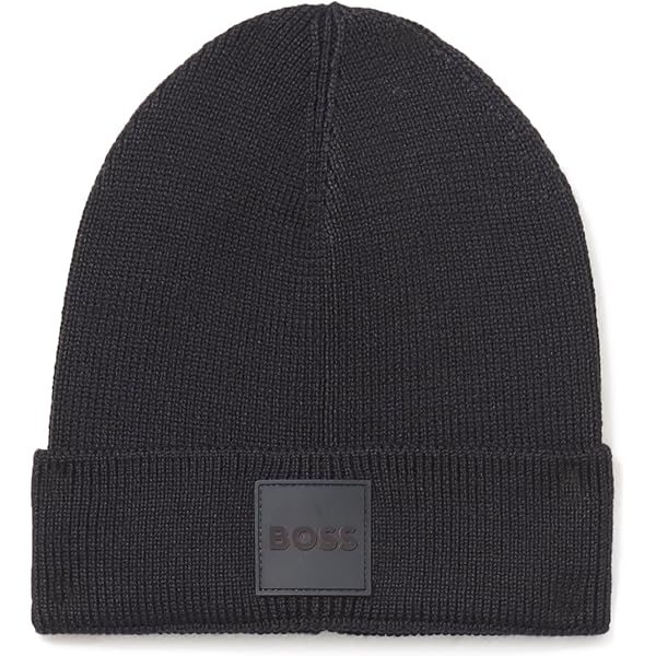 HUGO Patch Logo Ribbed Beanie, Black Currant, PCE. at Amazon  display picture 2