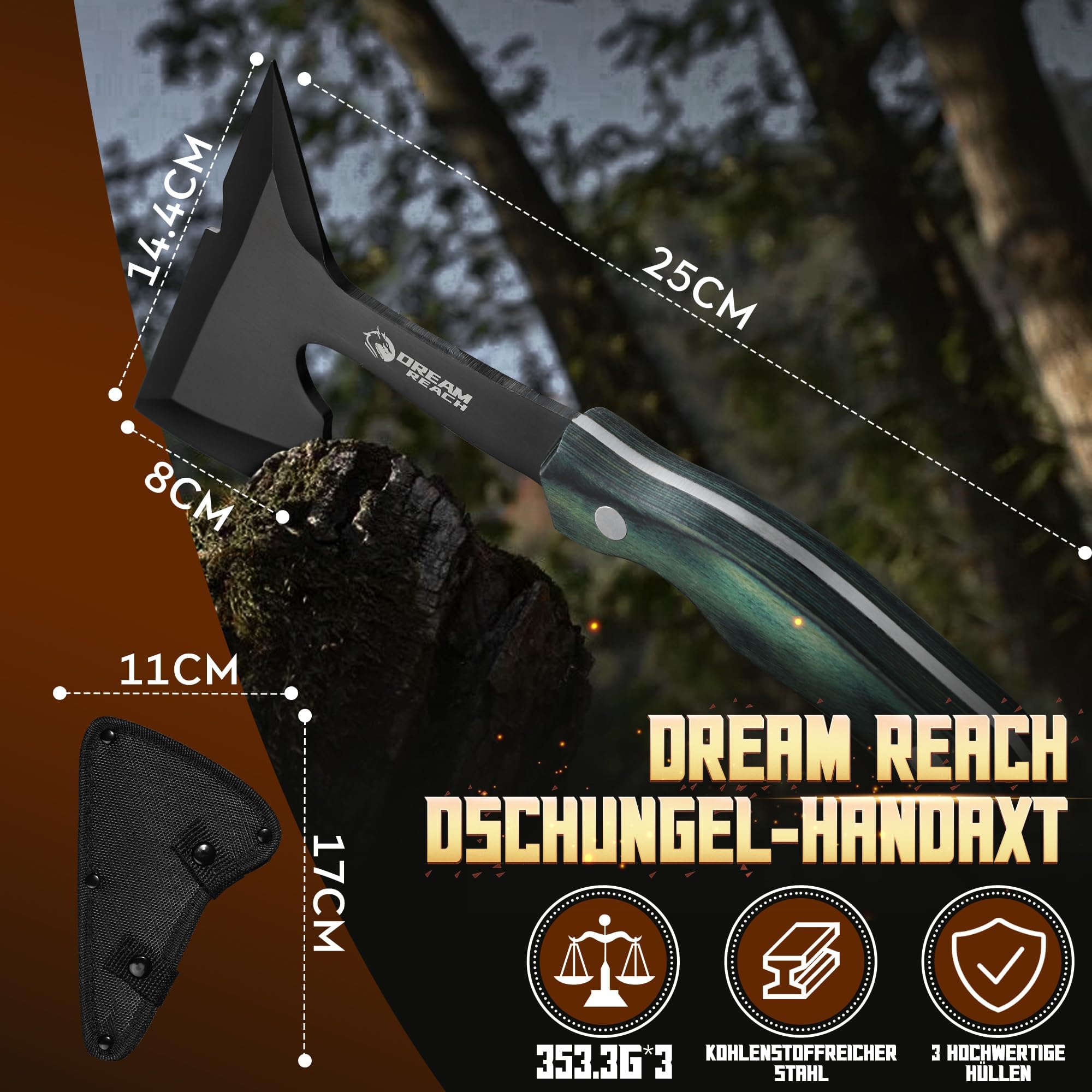 Dream Reach 3PCS Axt Beil Set Outdoor Survival Camping Wikinger Axt für Garten Männer Geschenke 7