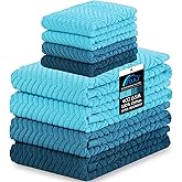 QAJ 100% Cotton Kitchen Towels and Dishcloths Set, Pack of 8 Super Absorbent 16" x 25" Kitchen Towels and 13" x 13" Dish Cloths (400 GSM)