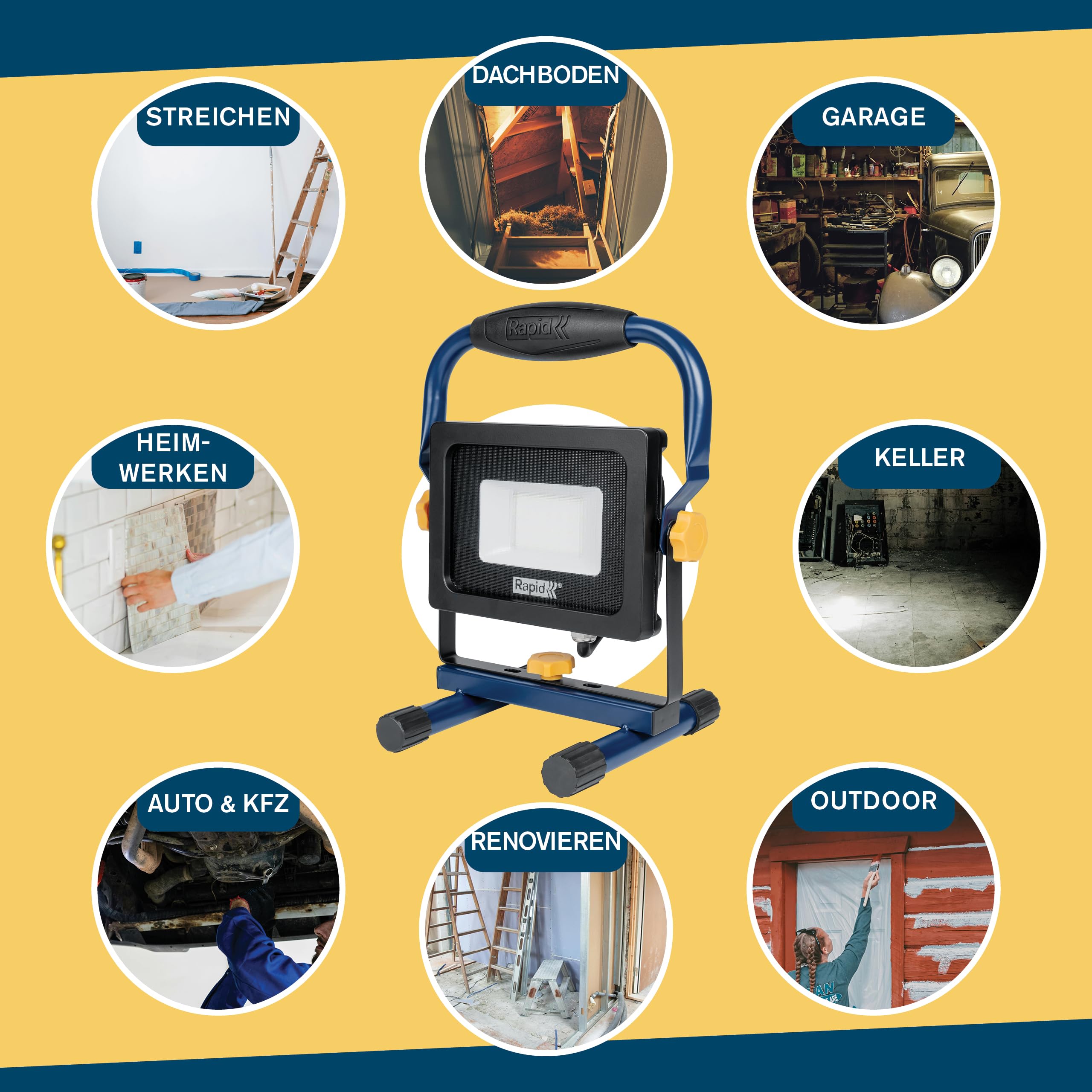 Rapid LED-Arbeitsleuchte zum Streichen und Tapezieren, Baustrahler mit 2000 Lumen und 2,5m Kabel, blendfreie LED-Lampe mit einstellbarem Lichtwinkel, IP65 Flutlicht, 6000 K Farbtemperatur 5