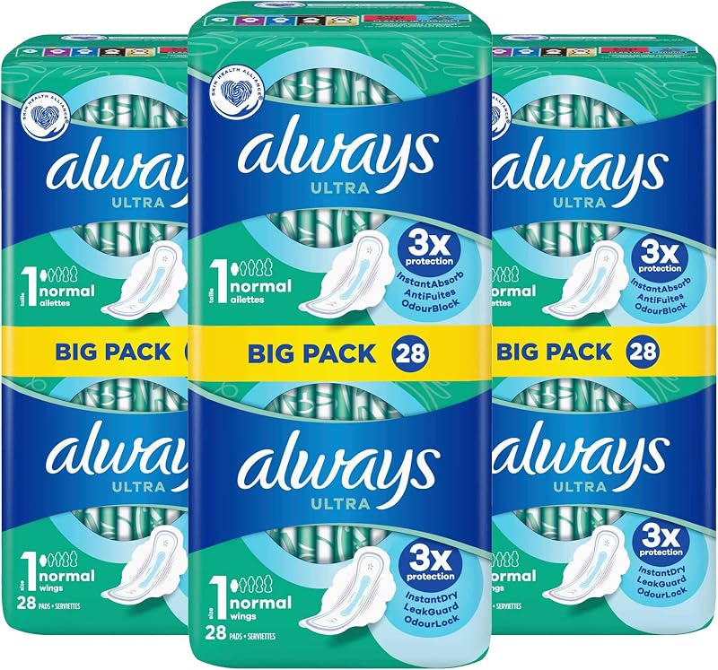 Always Ultra Normal Sanitary Pads with Wings Size 1 84 Pads Pack of 3