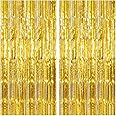 KatchOn, XtraLarge Gold Fringe Curtain Backdrop - 8x3.2 Feet, Pack of 2 Gold Streamers Party Decorations | Gold Foil Curtain for Gold Party Decorations | Gold Streamer Backdrop, Graduation Decorations