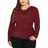 ZOMVA Women's Plus Size Sparkly Cowl Neck Shirt